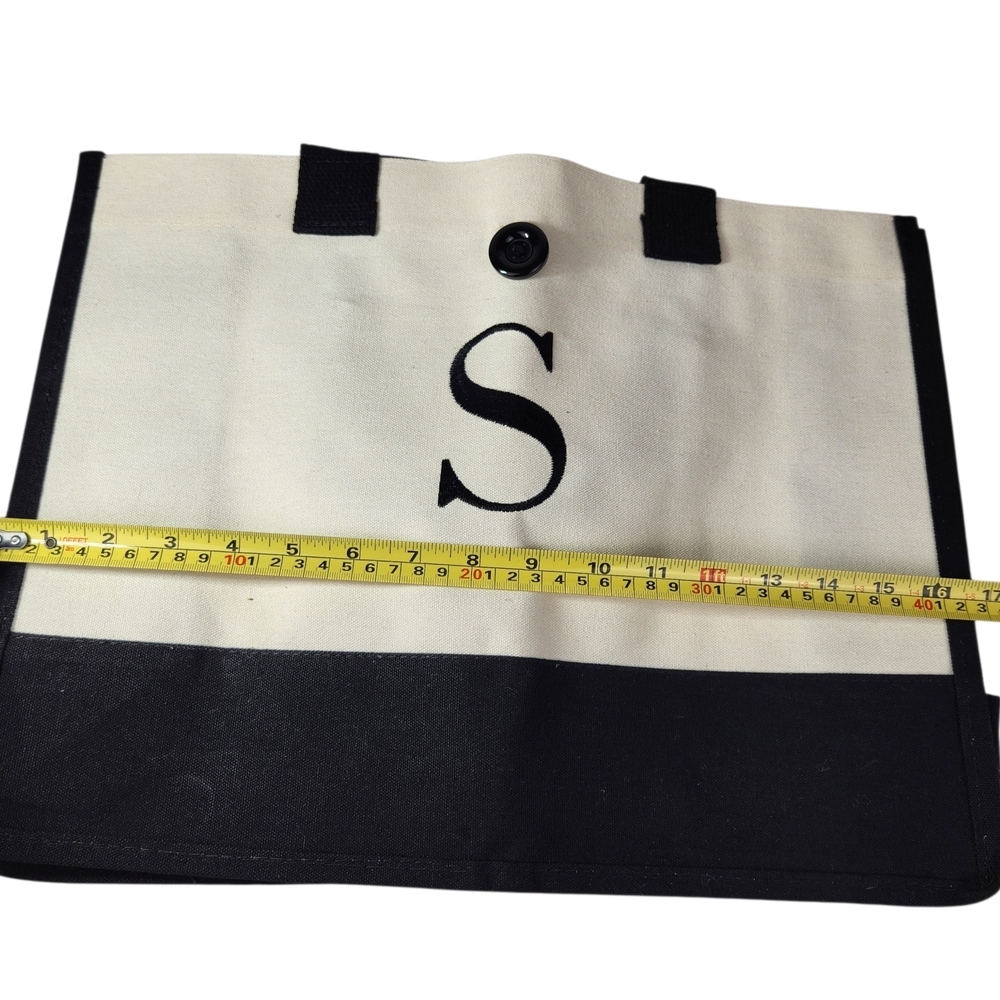 Canvas Monogram “S” Tote Bag Black Cream Cotton Large Shopper Shoulder Bag NWOT - Picture 10 of 12